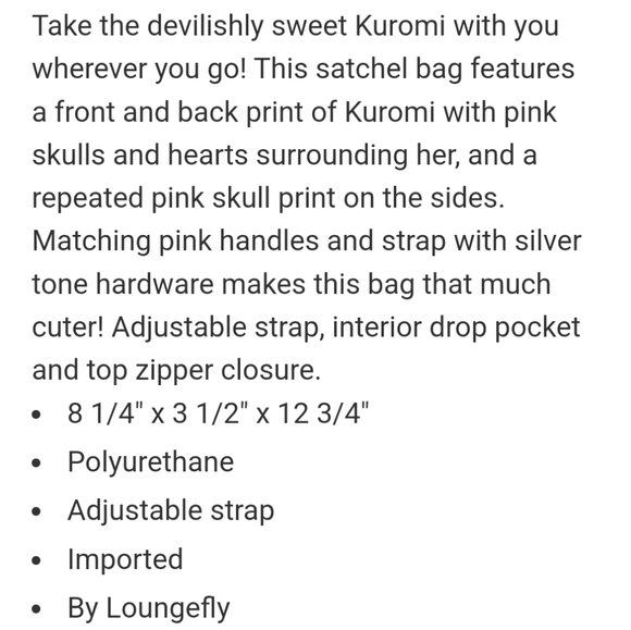 NWT Loungefly Kuromi satchel crossbody and make-up bag - Picture 8 of 13